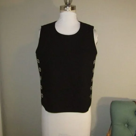 NA Carmen Marc Valvo Black Side Eyelet Shrunken Sleeveless Dress Top Sz S - Picture 2 of 9